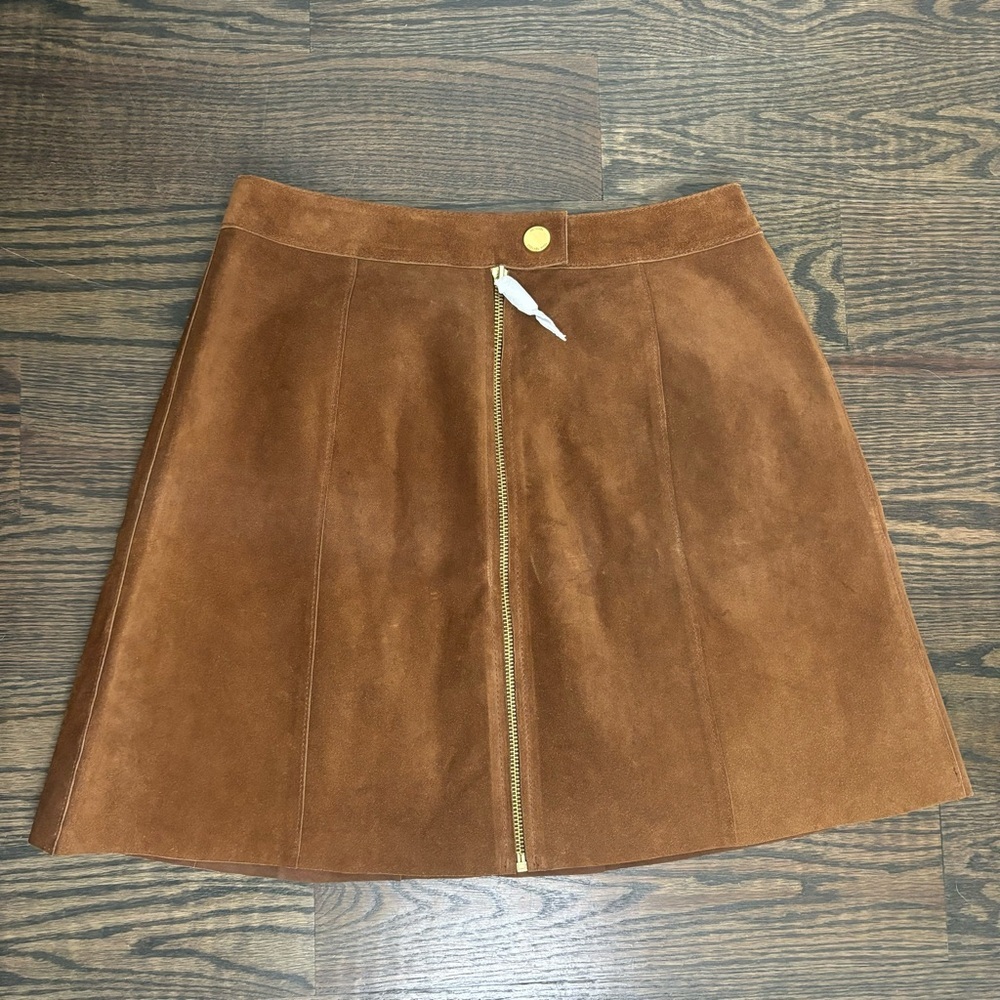 NWT MICHAEL Michael Kors Caramel Suede Zip Front Mini Skirt 2